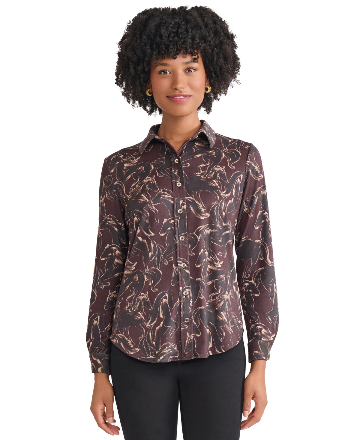 Jones New York Long Sleeve Button-up Shirt In Brown