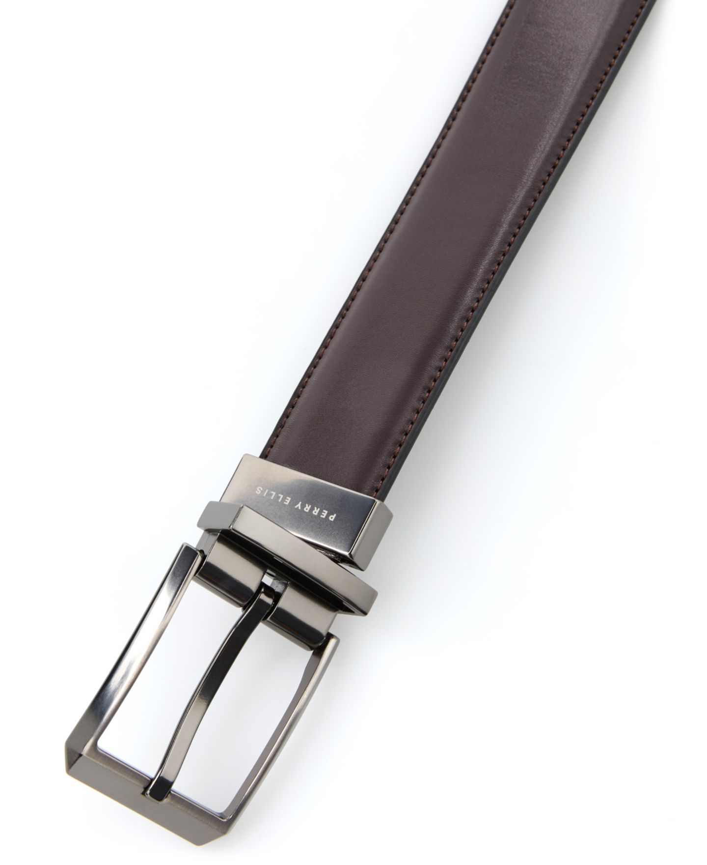 Мужской ремень Perry Ellis Portfolio Reversible 32mm Leather Belt, цвет: Тёмный коричневый — фото 2