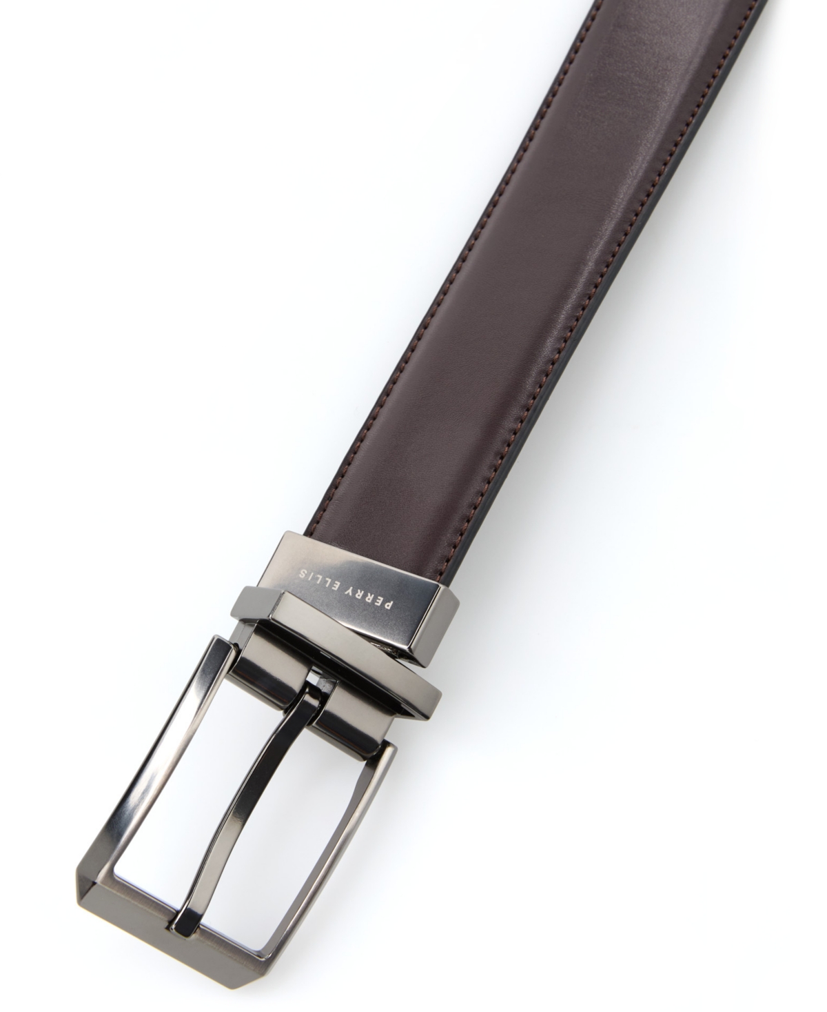 Perry Ellis Portfolio Men's Box Reversible Shine Dress Belt In Brown