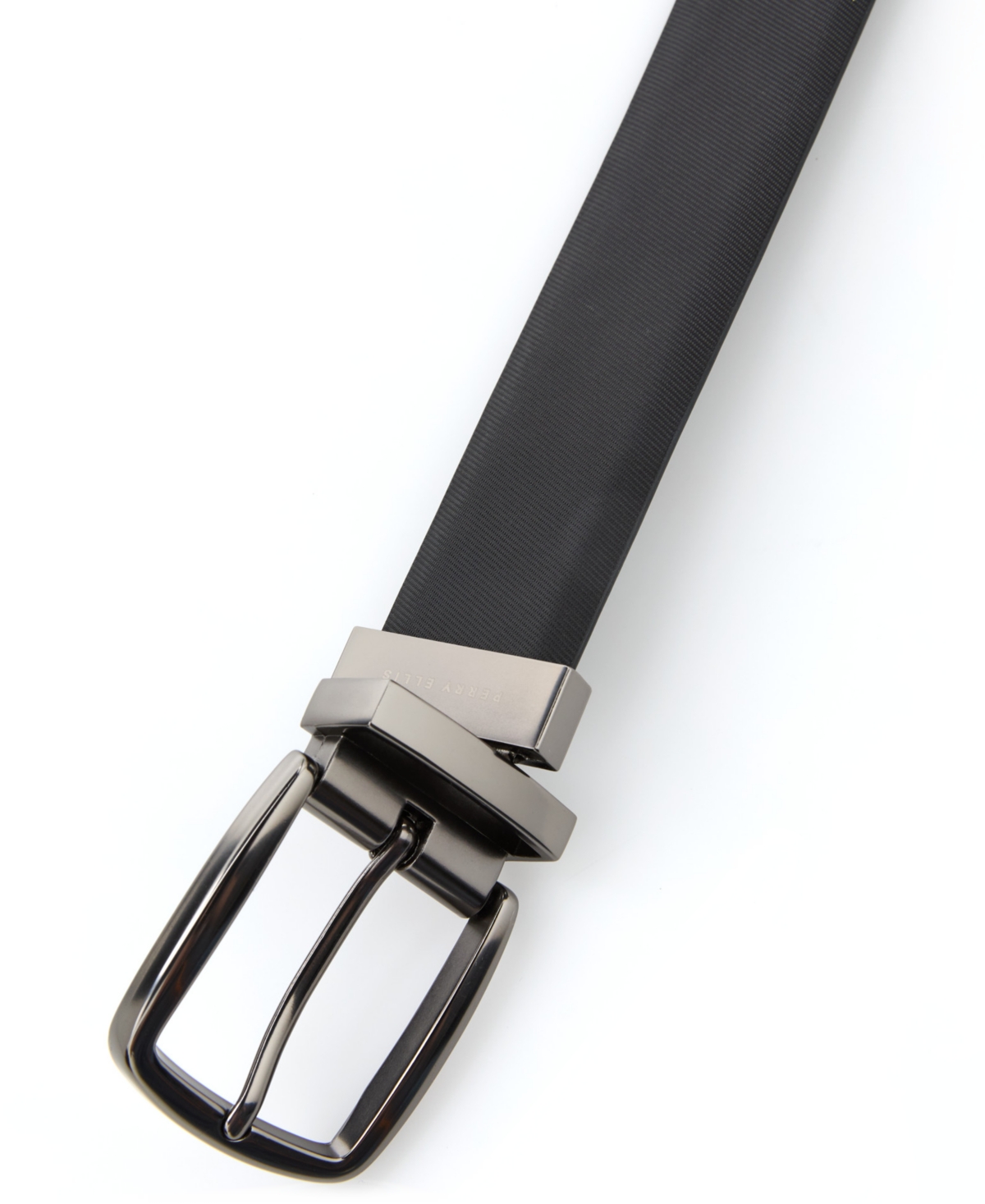 Perry Ellis Portfolio Men's Diagonal Reversible Pattern Dress Belt In Black