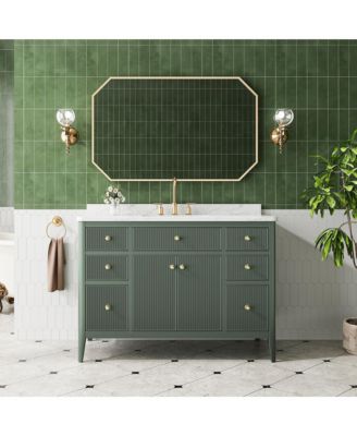 Fully Assembled 48" Freestanding Single Sink Bathroom Vanity with Solid Wood Construction and Engineered Marble Top