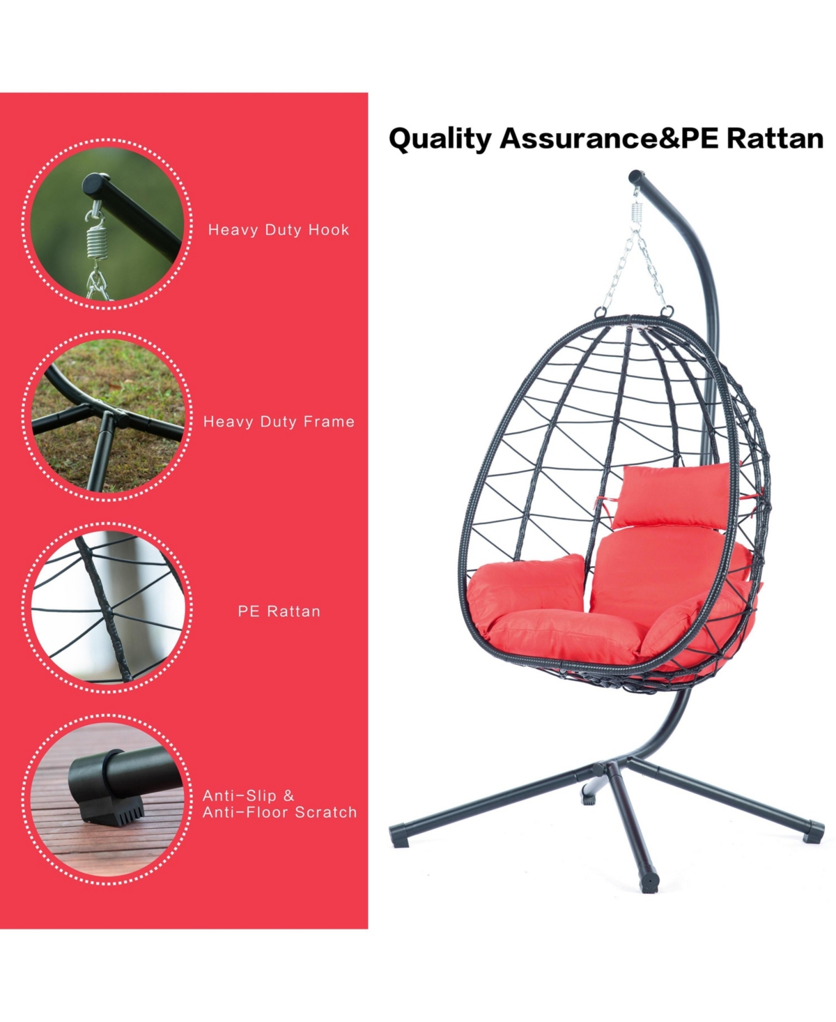 Egg Chair with Stand Indoor Outdoor Swing Chair Patio Wicker Hanging Egg Chair Hanging Basket Chair Hammock Chair with Stand for Bedroom Living Room B