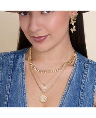 Cluster Butterfly Drop Earrings in Gold-Tone