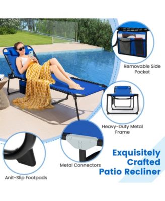 Oversize Folding Chaise Lounge w/ Adjustable Backrest Detachable Pillow Pocket