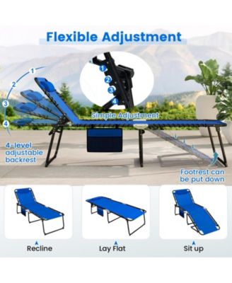 Oversize Folding Chaise Lounge w/ Adjustable Backrest Detachable Pillow Pocket