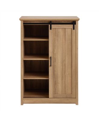 Farmhouse Modern Sliding Barn Door Cabinet with 5 Chest Drawers