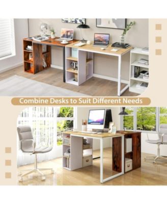 Computer Desk with 5 Side Shelves and Metal Frame