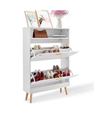 Freestanding Shoe Storage Cabinet with 2 Flip Drawers and Open Top Cubby Shelf