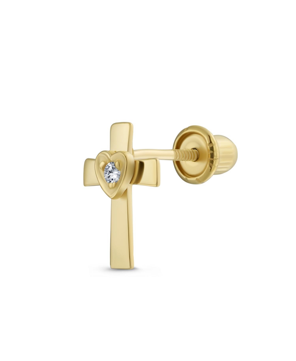 Tiny Minimalist Real 14K Gold Helix Cartilage Ear Lobe Piercing Daith Religious Christian Catholic Heart Cross 1 Piece Stud Earring For