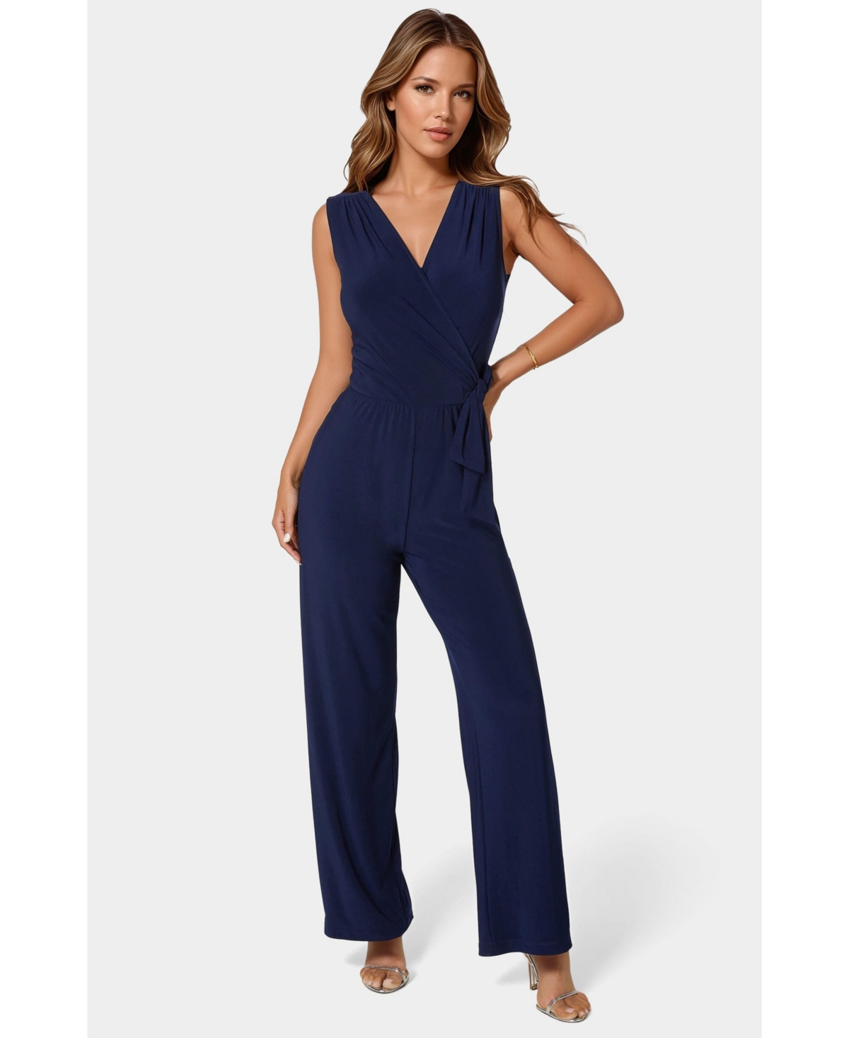 Women's Jersey Wrap Tie Jumpsuit - Mocha