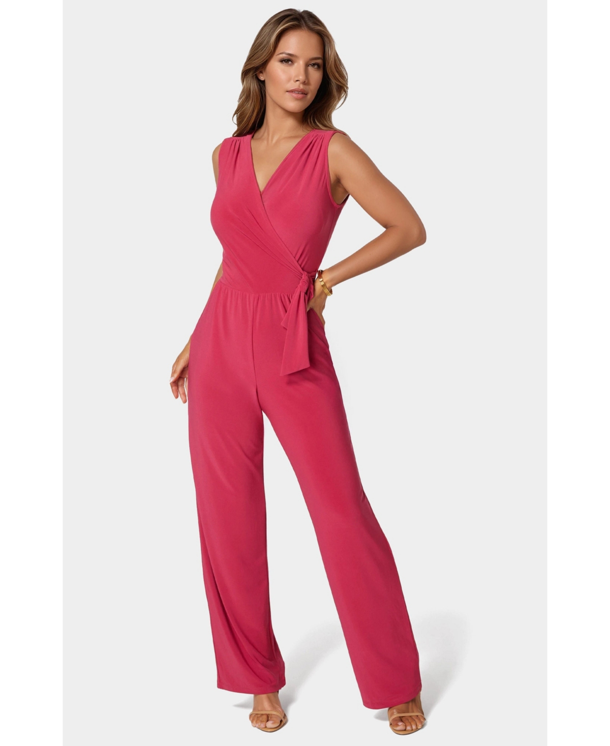 Women's Jersey Wrap Tie Jumpsuit - Mocha