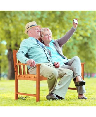 Patio Wood Bench 2-Seat Outdoor Bench w/ Cozy Armrests & Backrest