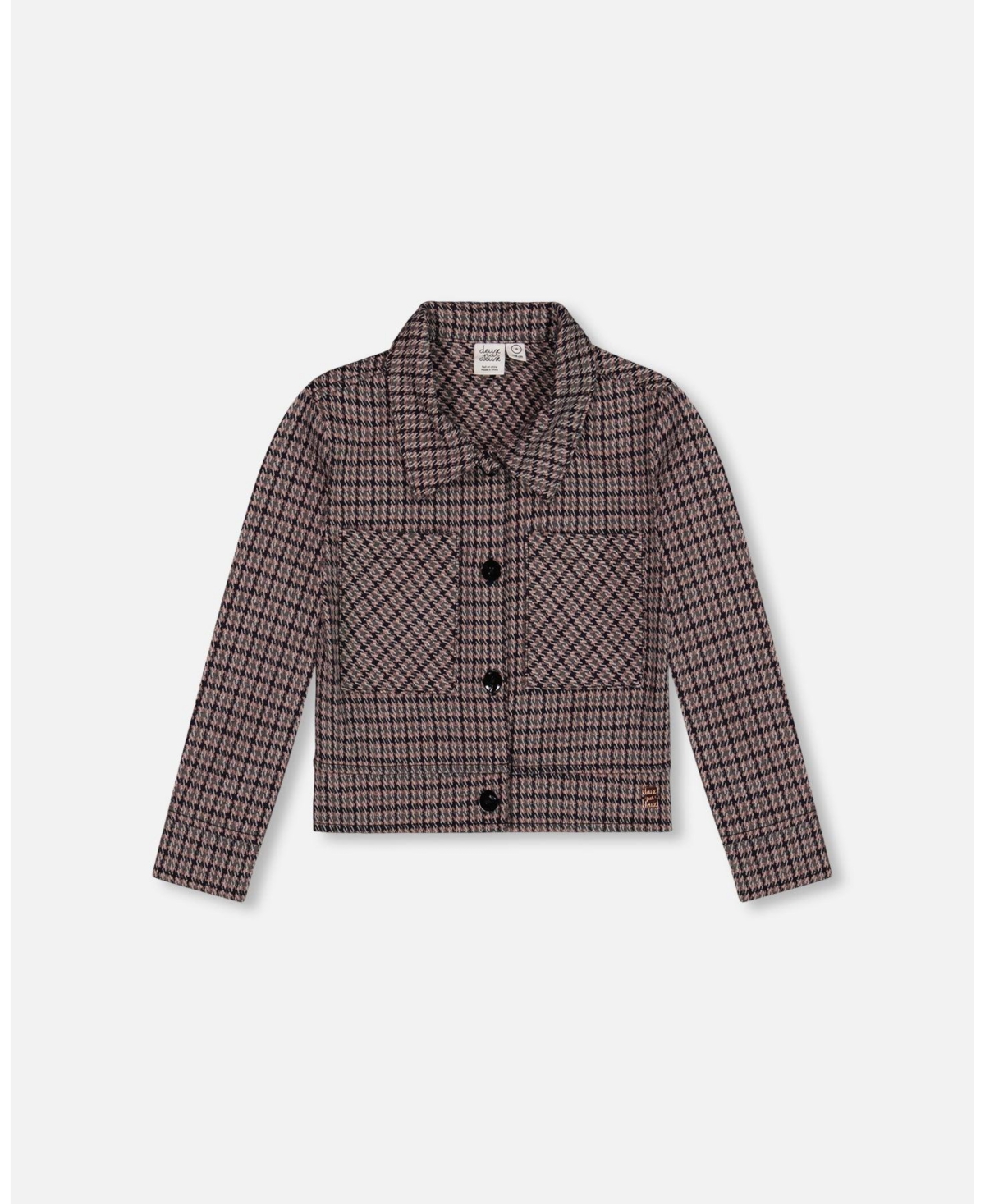 Deux par Toddler Girls Jacquard Knit Jacket with Houndstooth Pattern - Toddler|Child