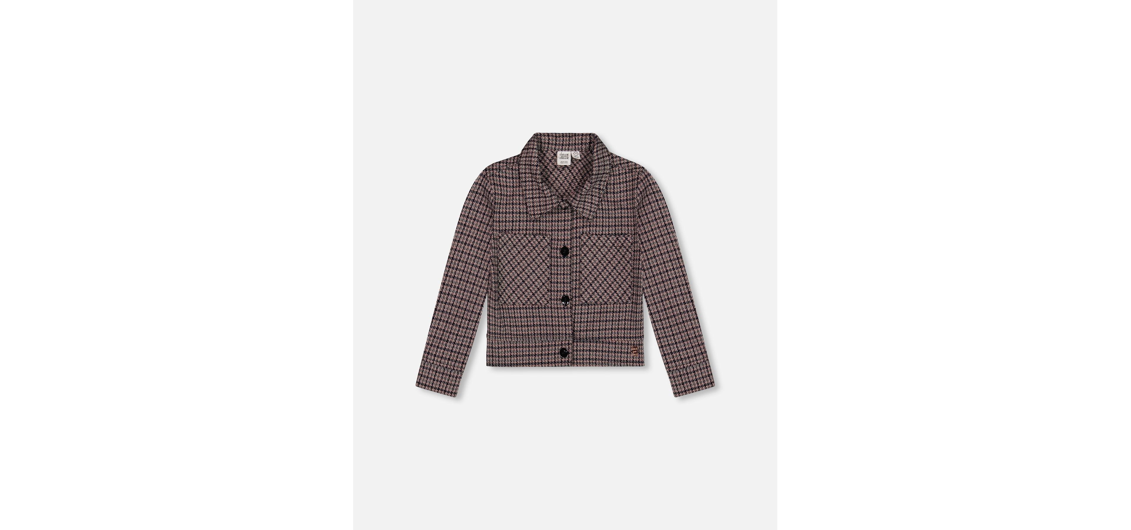 Deux par Toddler Girls Jacquard Knit Jacket with Houndstooth Pattern - Toddler|Child