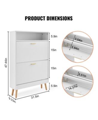 Freestanding Shoe Storage Cabinet with 2 Flip Drawers and Open Top Cubby Shelf