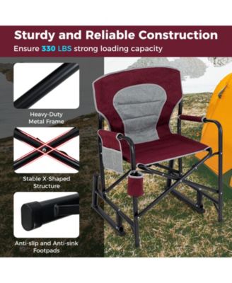 outdoor rocker camping chair with dual springs and padded back