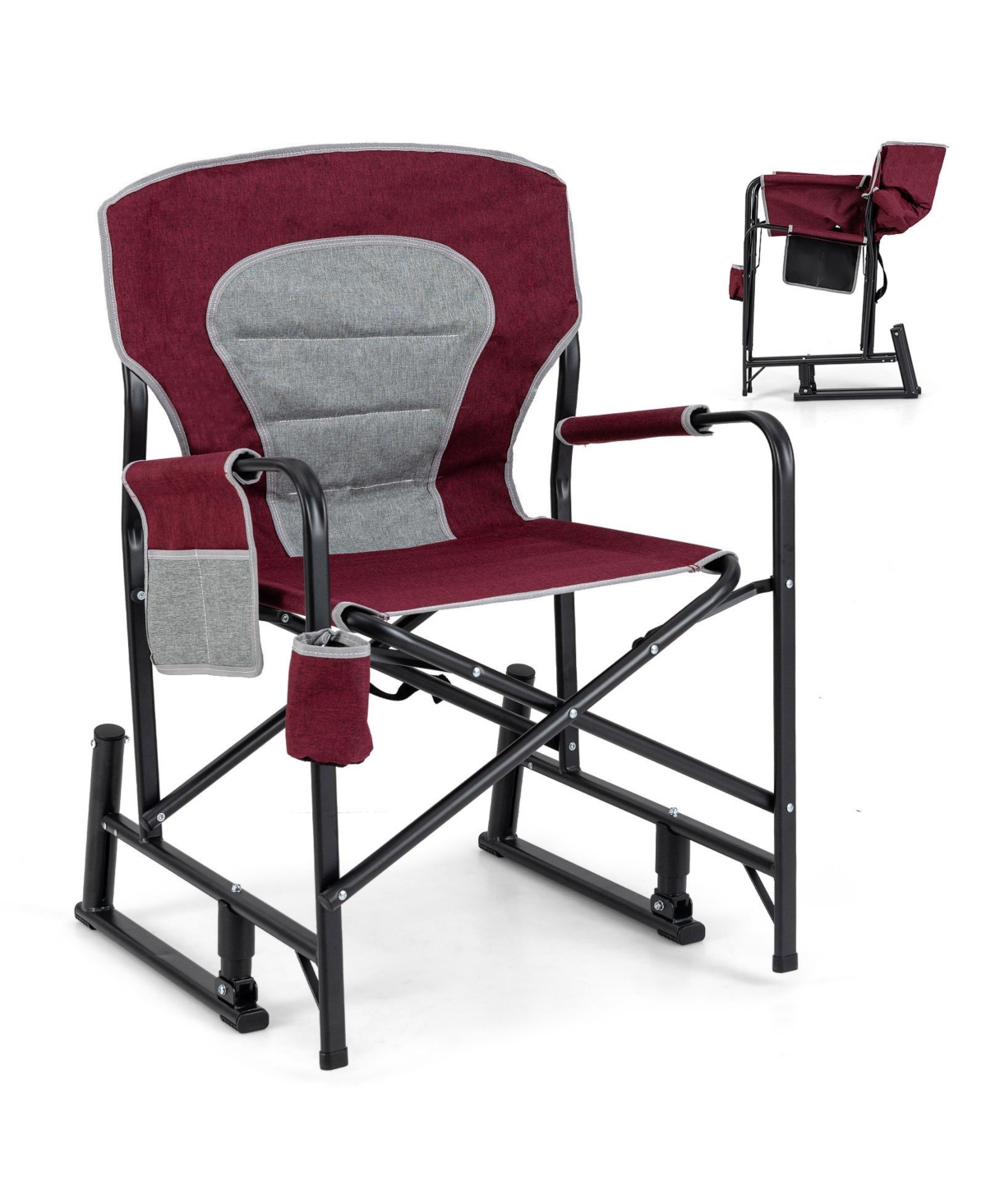outdoor rocker camping chair with dual springs and padded back - Red