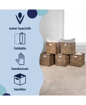 Bryce Farmhouse Hand-Woven Hyacinth Collapsible Storage Cube Baskets with Handles, Set of 5