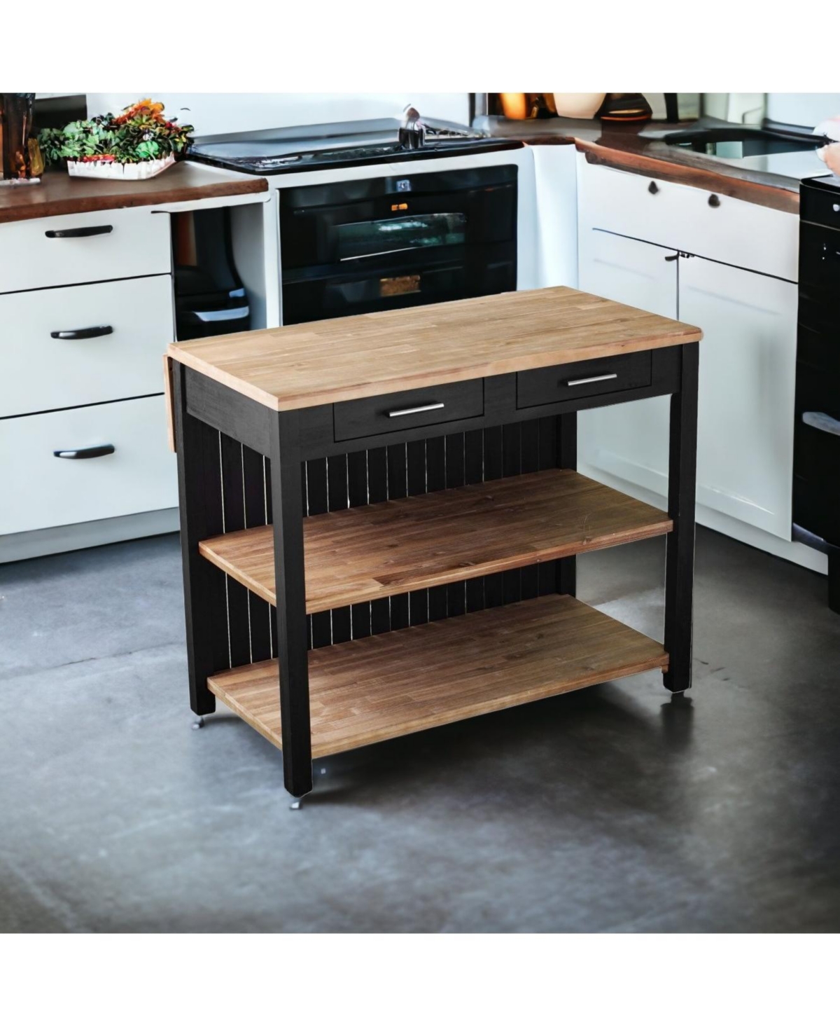 Slickblue Kitchen Island with Storage Cabinet, Open Shelves, and Drawer for Extra Counter Space