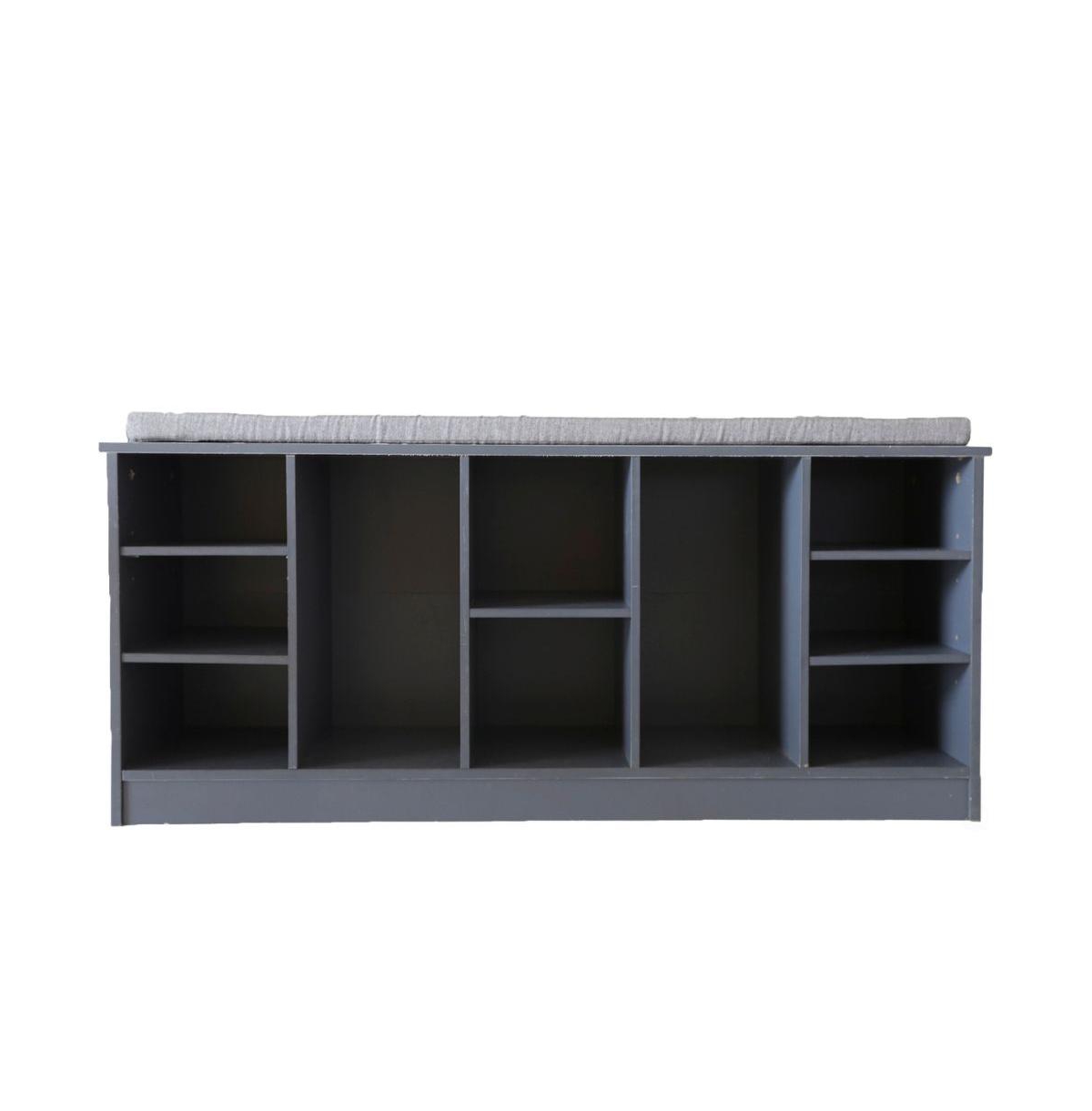 Wooden Shoe Cubicle Storage Entryway Bench with Soft Cushion for Seating - Gray