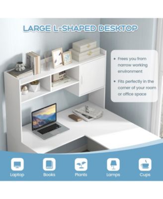L-Shaped Desk Corner Computer Desk with Open Storage Hutch and Cabinet