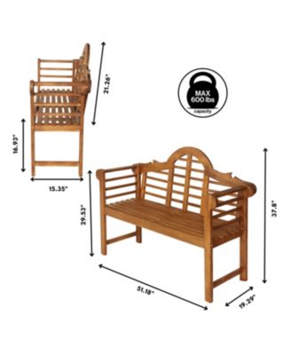 Lutyens 51.2" 3-Seat Arched 600-Lbs Support Acacia Wood Outdoor Garden Patio Bench