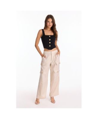 Womens Milan Linen Shimmer Cargo Pant - Gilded Beige