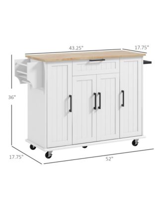 White Kitchen Island with Wood Top and Storage Cabinet