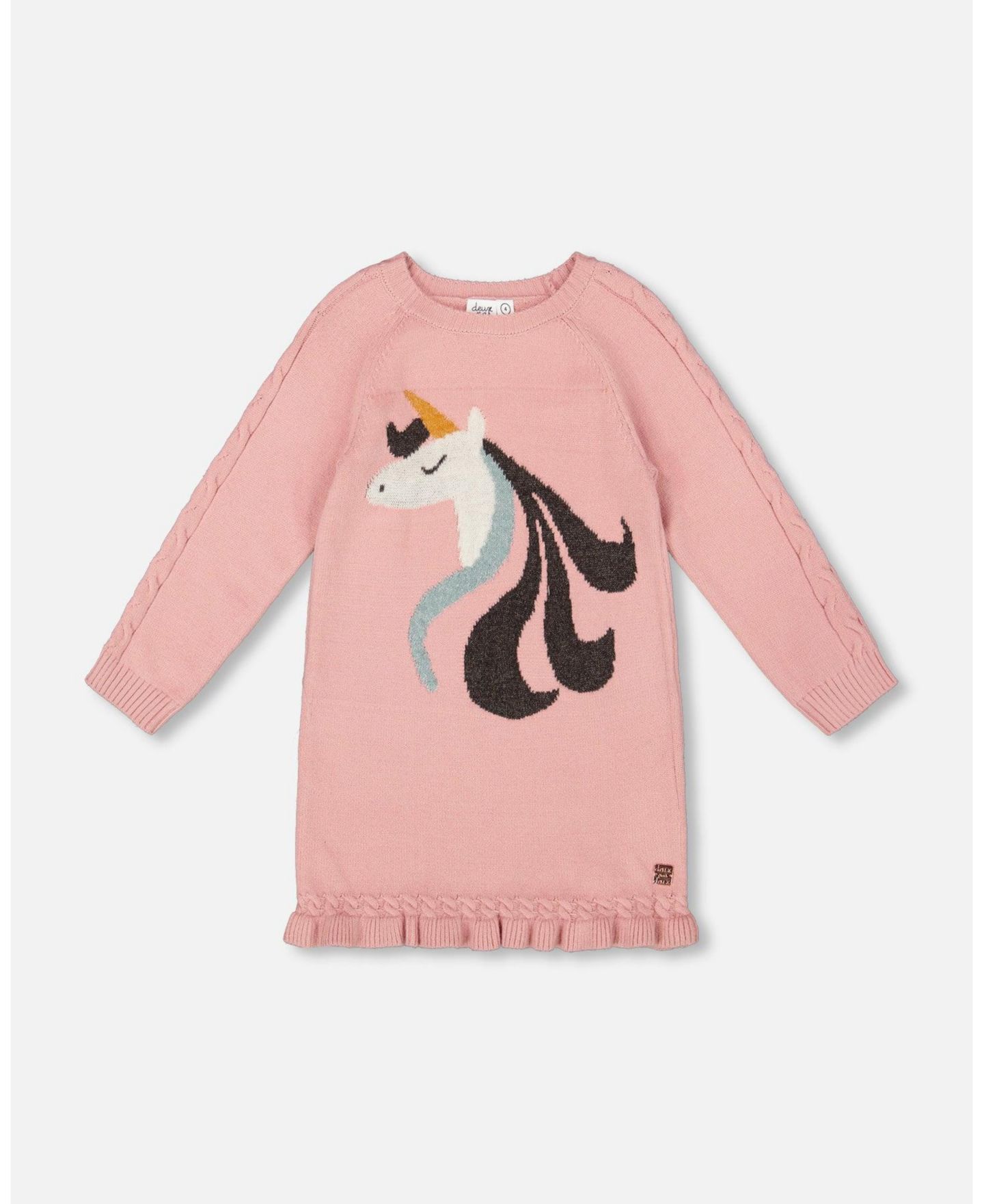Платье Deux par Deux Knitted Dress Dusty Pink with Unicorn Intarsia - Toddler Child для девочек, цвет: Пыльный розовый — фото 1