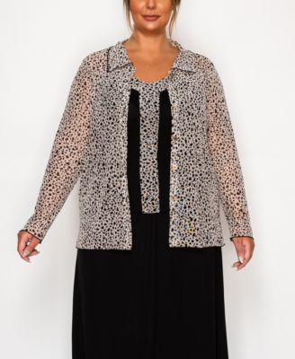 Coin1804 Plus Size Pebble Mesh Button Front Long Sleeve Shirt 