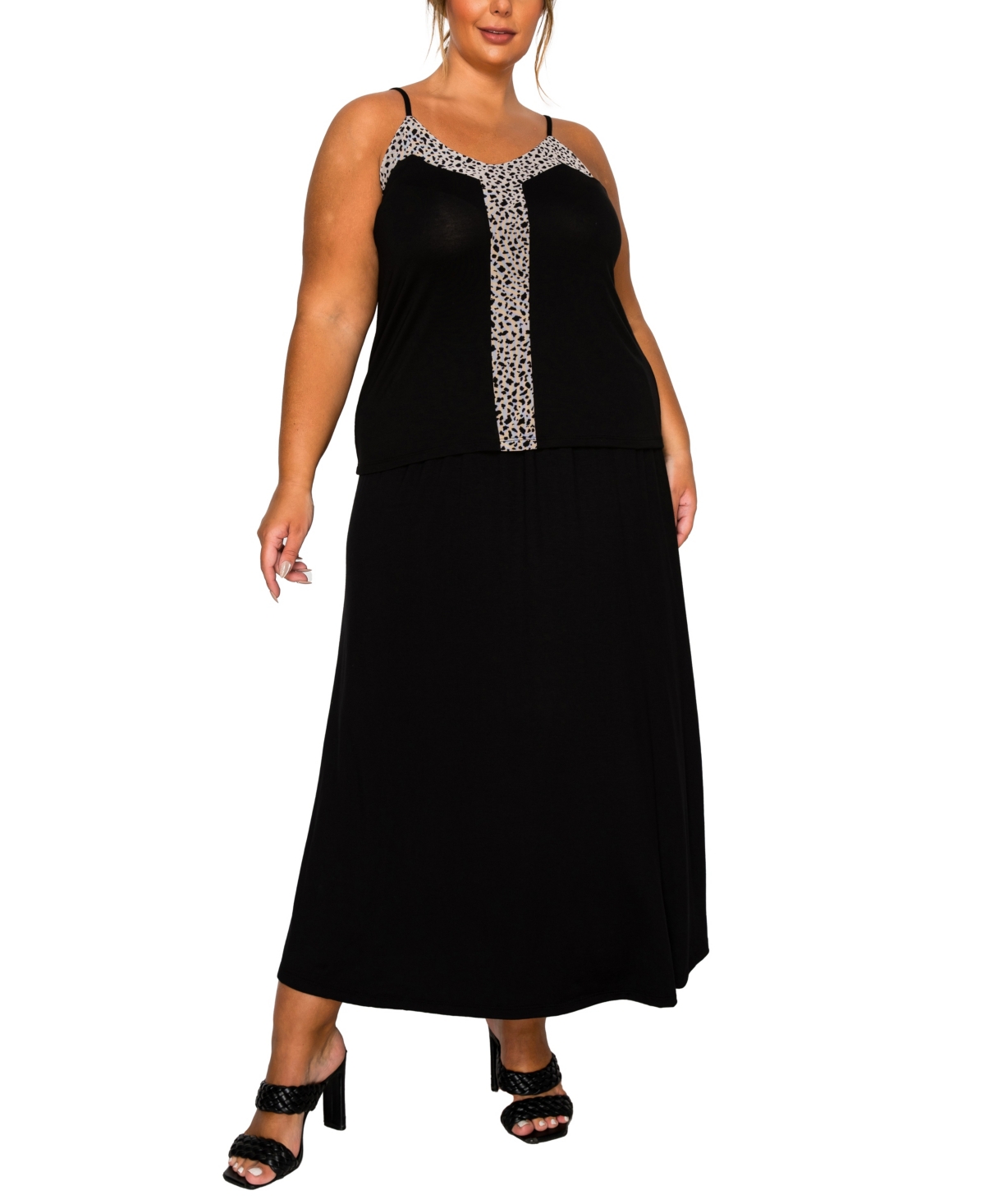 Coin 1804 Plus Size Pebble Mesh Mix Panel Camisole Tank Top