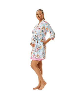 Maternity Motherhood Robe and Nursing Chemise Sleep Set with Baby Swaddle