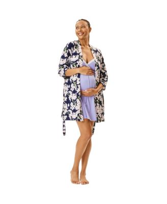 Maternity Motherhood Robe and Nursing Chemise Sleep Set with Baby Swaddle