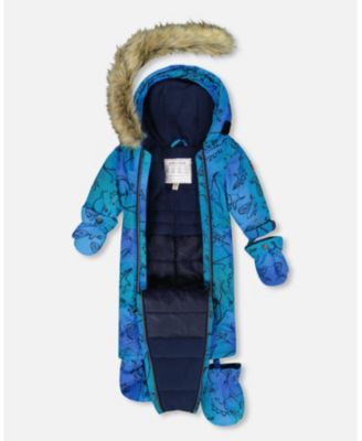 Baby Boy One-Piece Baby Play Snowsuit Designed for Car Seat Blue Gradient Dinosaur Print - Baby|Toddler