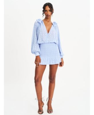 Women Zahari Blue Smock Bottom Balloon Sleeve Mini Dress