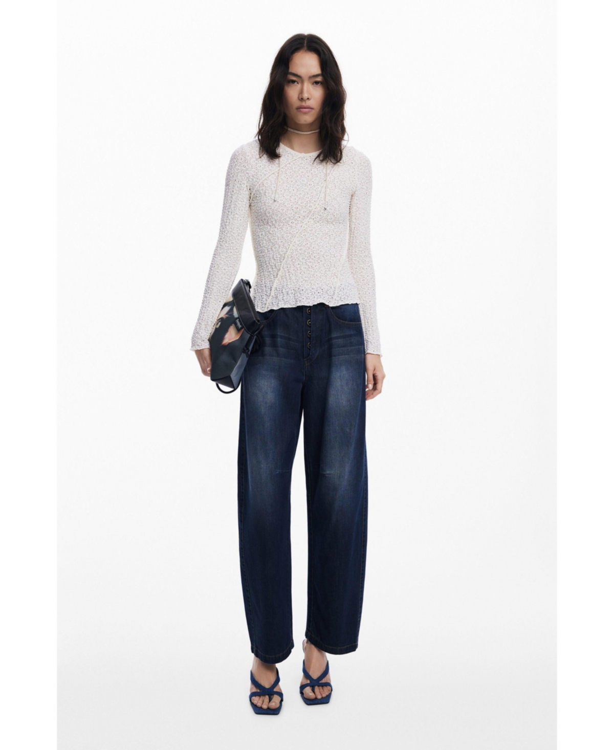 Desigual Stretch Lace T-shirt Long Sleeve T-shirt In White