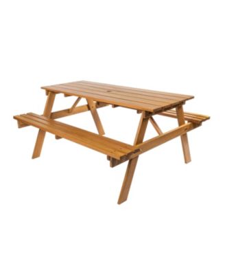 Shoreham Modern Classic Outdoor Wood Picnic Table Benches with Umbrella Hole