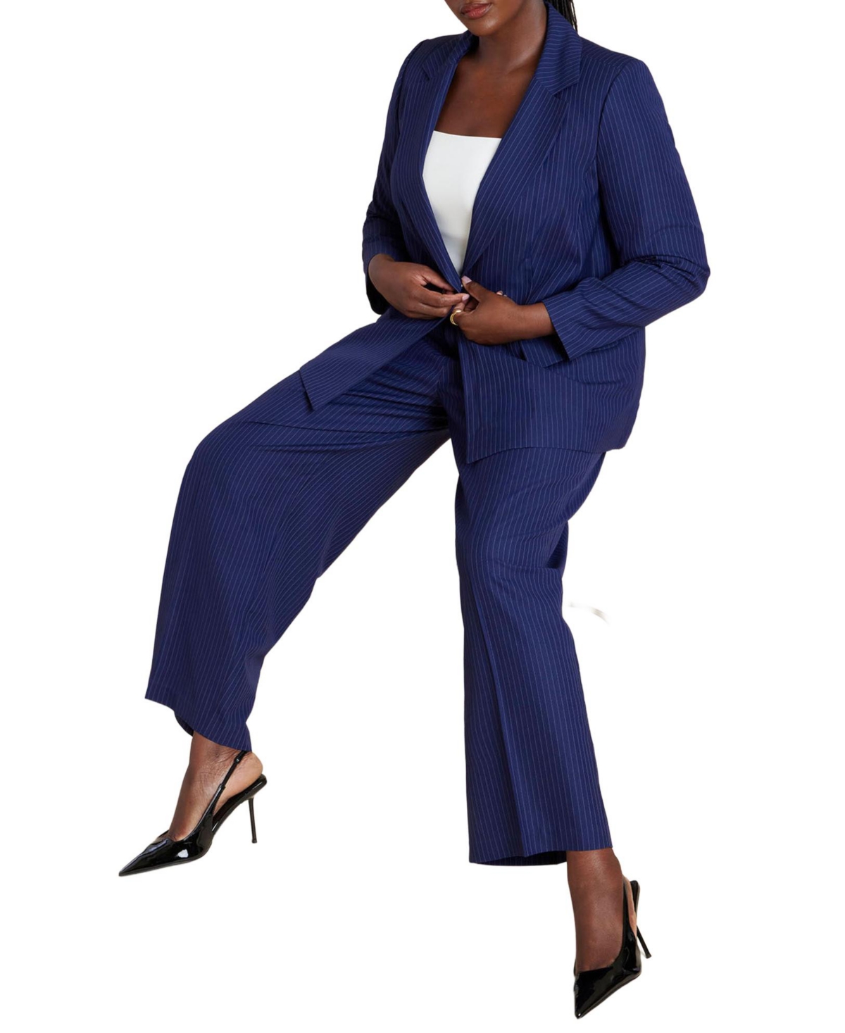 Women's Pinstripe Trouser - Navy pinstripe