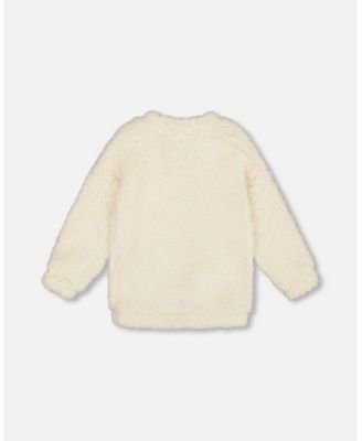 Girl Plush Tunic Off-White with Bear Pocket - Toddler|Child