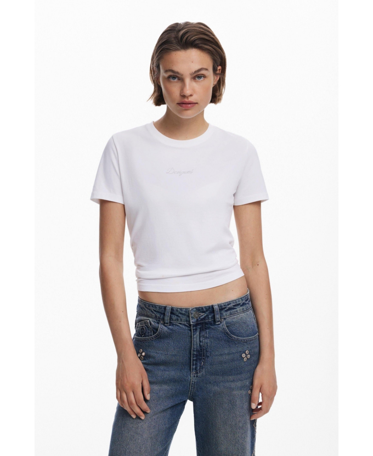Desigual Wide Leg Jeans In Blue