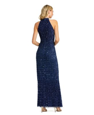 Women's Embellished Halter Neck Keyhole Gown