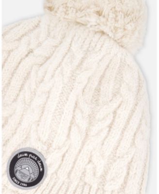 Kids Unisex Lined Winter Hat with Pompom Off-White - Toddler|Child