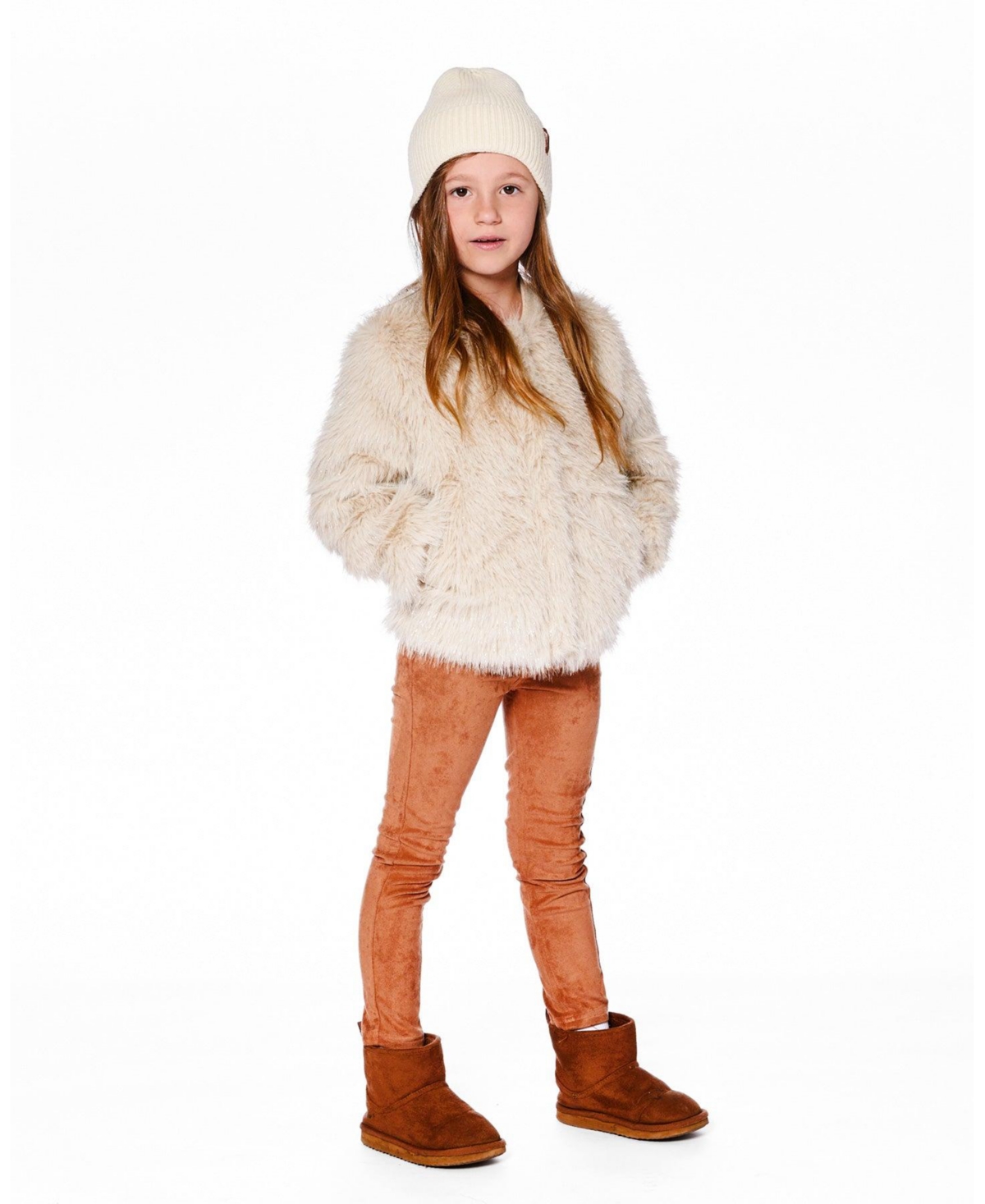 Deux par Girl Short Faux Fur Coat Beige
