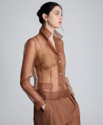 Women’s Sheer Organza Notch Collar Jacket