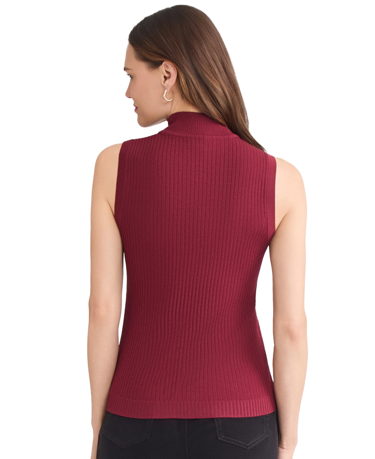 Jones New York Rib Sleeveless Turtleneck Sweater In Red