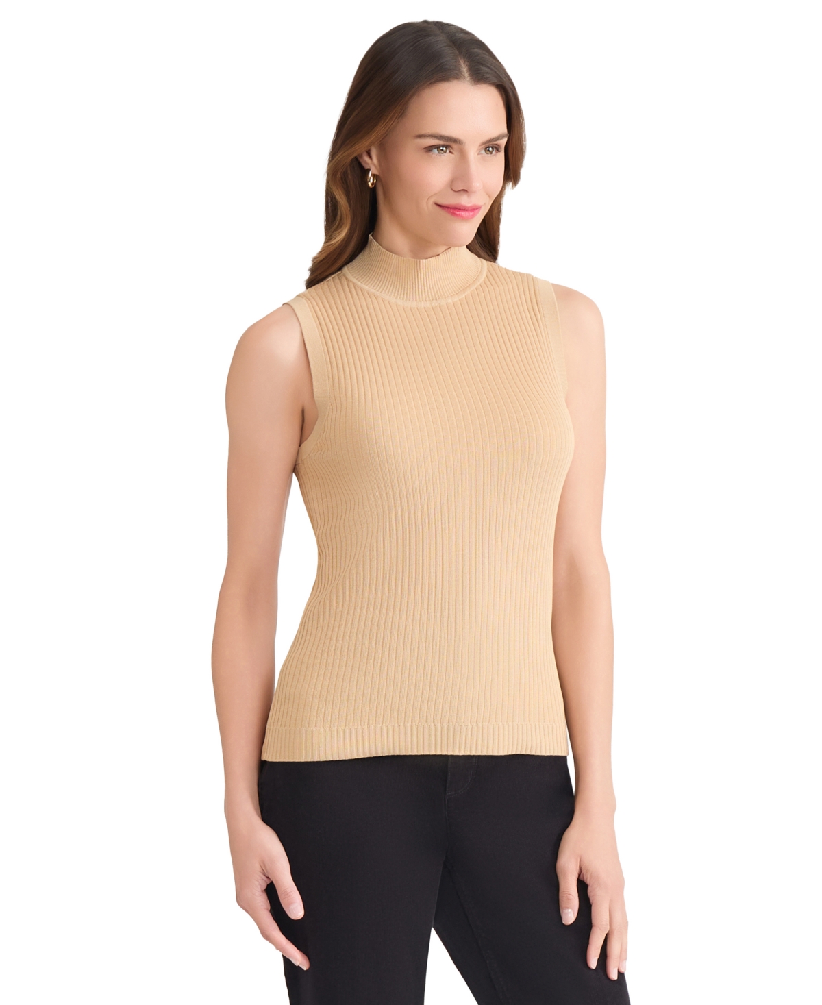 Jones New York Rib Sleeveless Turtleneck Sweater In Neutral