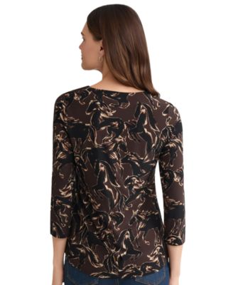 Petite 3/4-Sleeve Keyhole Neck Top