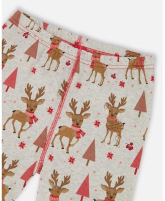 Baby Girl Cotton Two-Piece Pajamas Beige Girly Reindeer Print - Baby