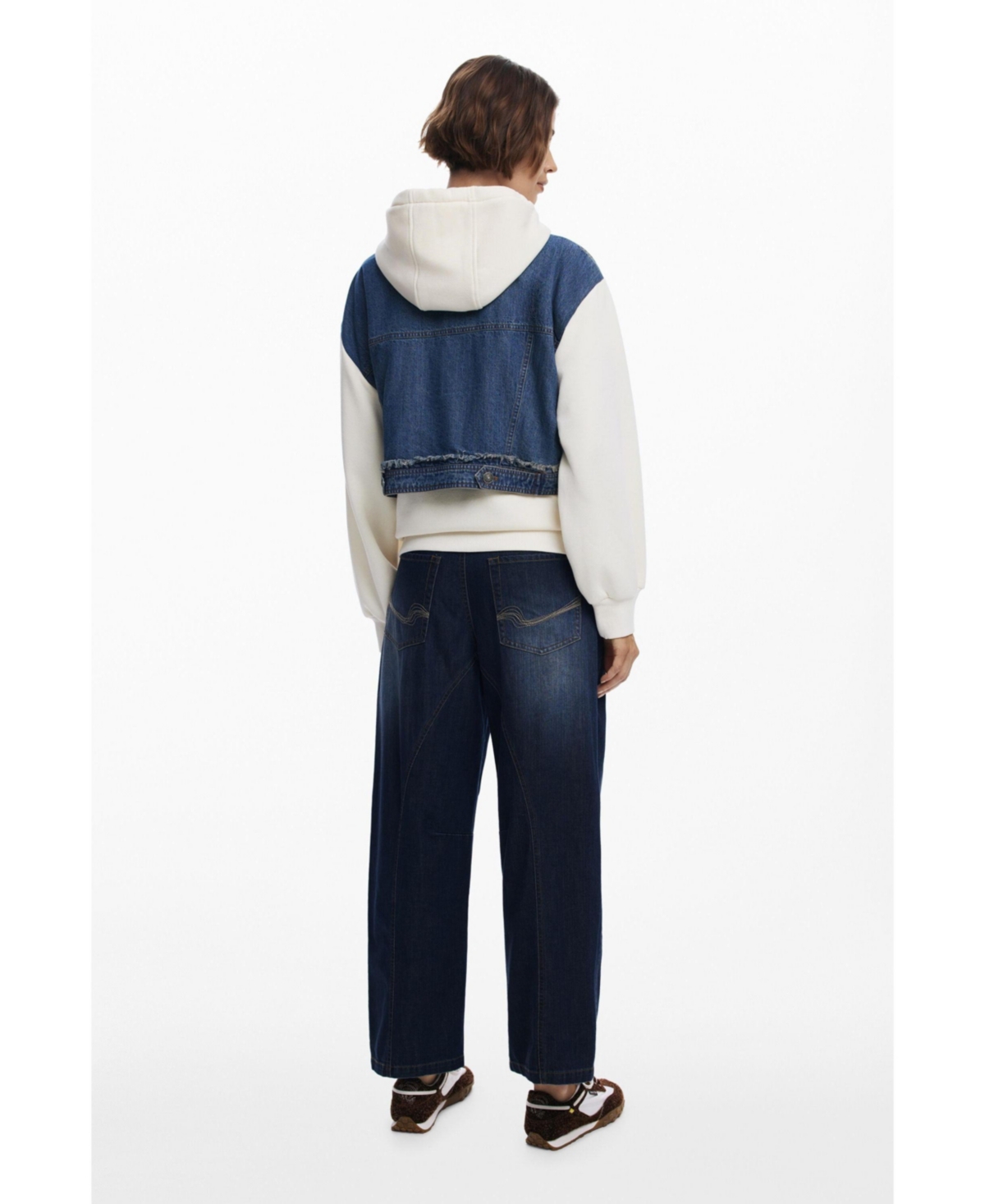 Desigual Denim Combo Full Zip Hoodie In Blue