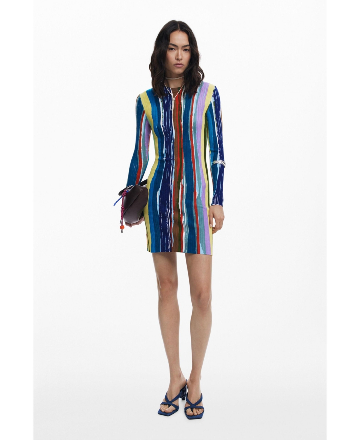 Desigual Women's Ribbed Dress With Colored Stripes In Blue